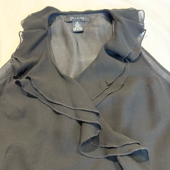 The Limited Black Ruffle Wrap 100% Silk Blouse Sleeveless Size M Quite Luxury - Picture 3 of 10